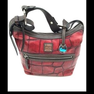 Dooney & Bourke Red Croc-Embossed Shoulder Bag Denison Cognac Authentic Retired